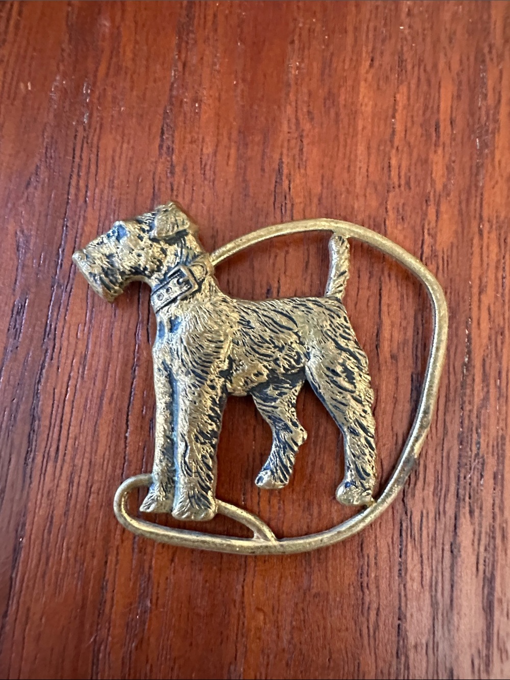 Brass Dog Brooch Pin - Brown/Gold Airedale Style